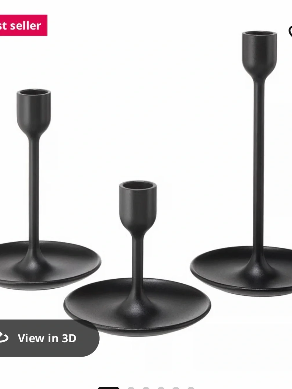 IKEA ULLTALIG Black Matte Metal Candleholder Trio